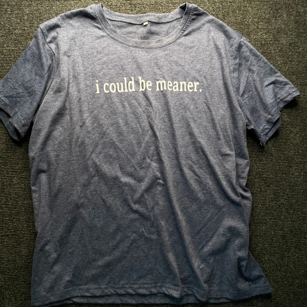 I Could Be Meaner Graphic Tee Mens XXL Blue Sarcastic Humor Minimalist Soft